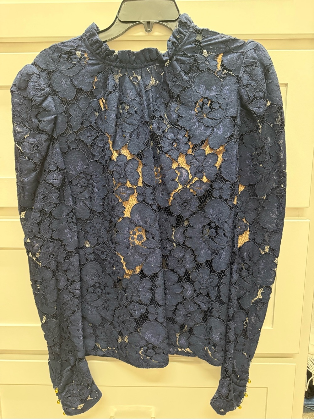 Wayf Navy Floral Lace Long-Sleeve Top